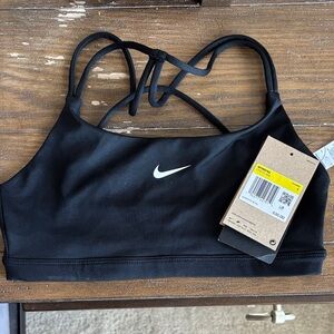 Nike Women's Black Sports Bra with White Logo